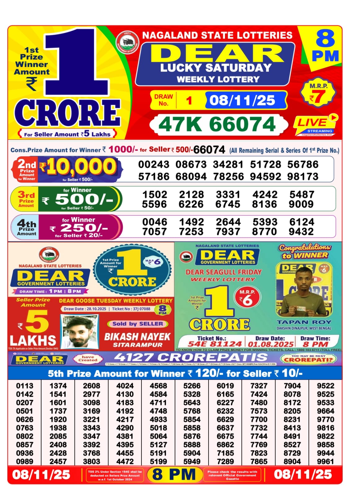 8 PM Lottery Sambad Result Today Live 08.11.25: Check Winning Numbers