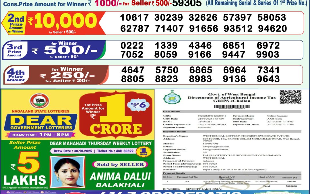 Lottery Sambad 1 PM Result Today 10.11.2025: Check Dear Morning Live Winner List PDF