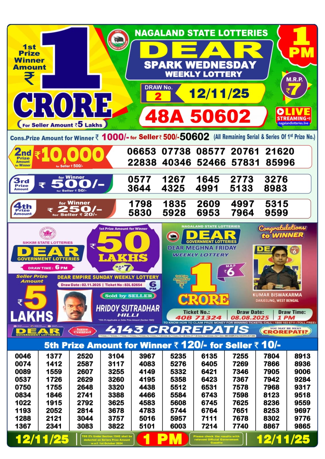 Lottery Sambad 1 PM Result Today 12.11.2025: Check Dear Morning Live Winner List PDF