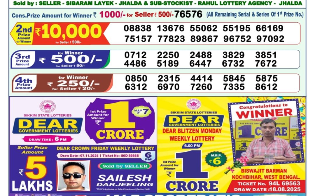 Lottery Sambad 1 PM Result Today 16.11.2025: Check Dear Morning Live Winner List PDF