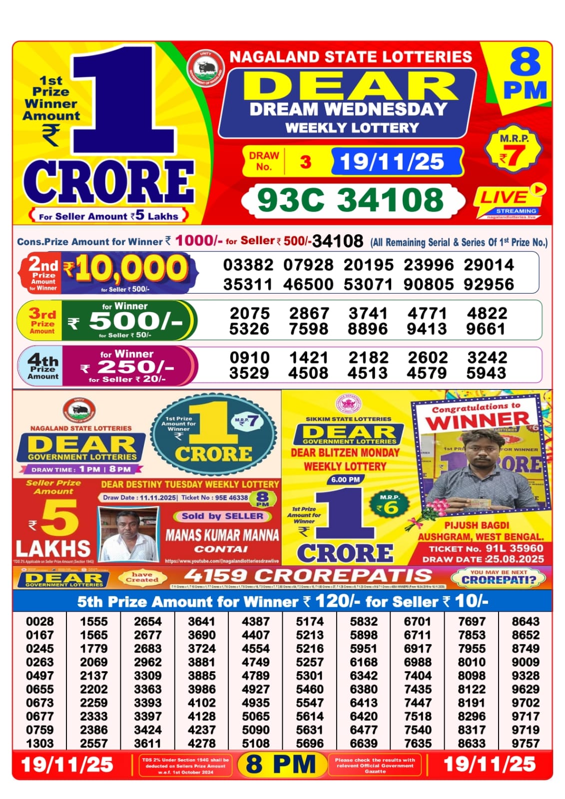 8 PM Lottery Sambad Result Today Live 19.11.25: Check Winning Numbers