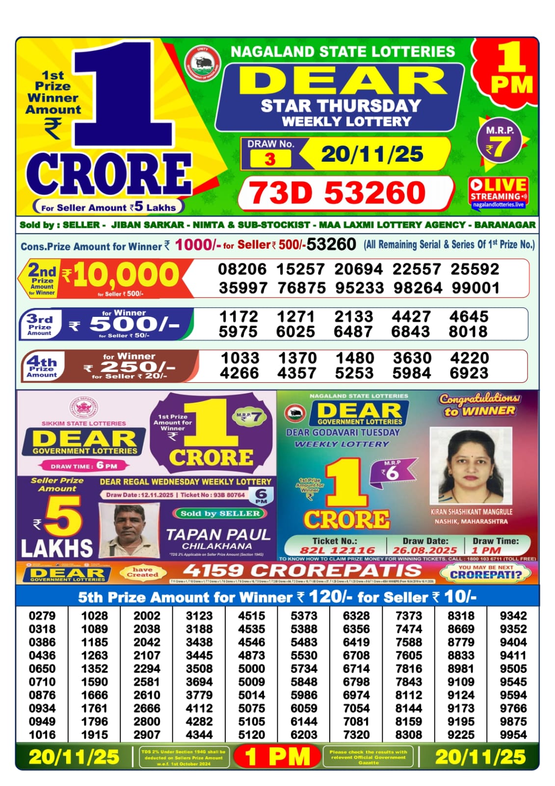 Lottery Sambad 1 PM Result Today 20.11.2025: Check Dear Morning Live Winner List PDF