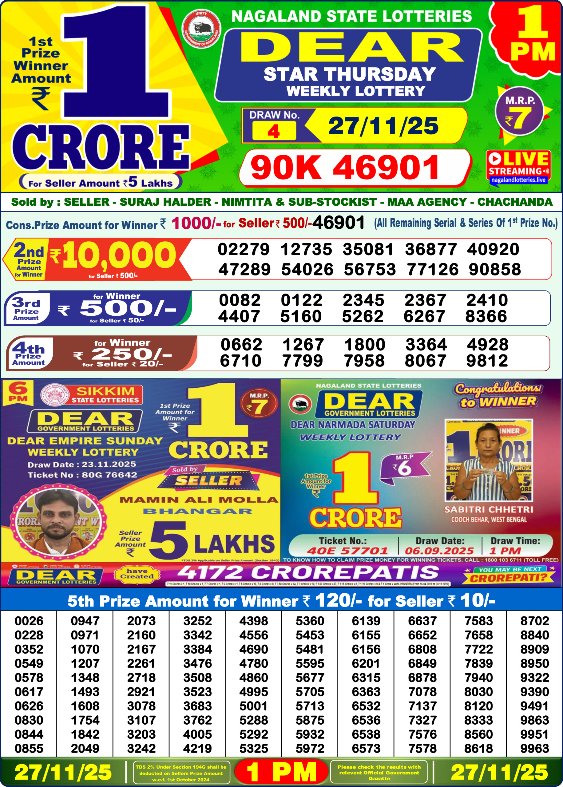 Lottery Sambad 1 PM Result Today 27.11.2025: Check Dear Morning Live Winner List PDF