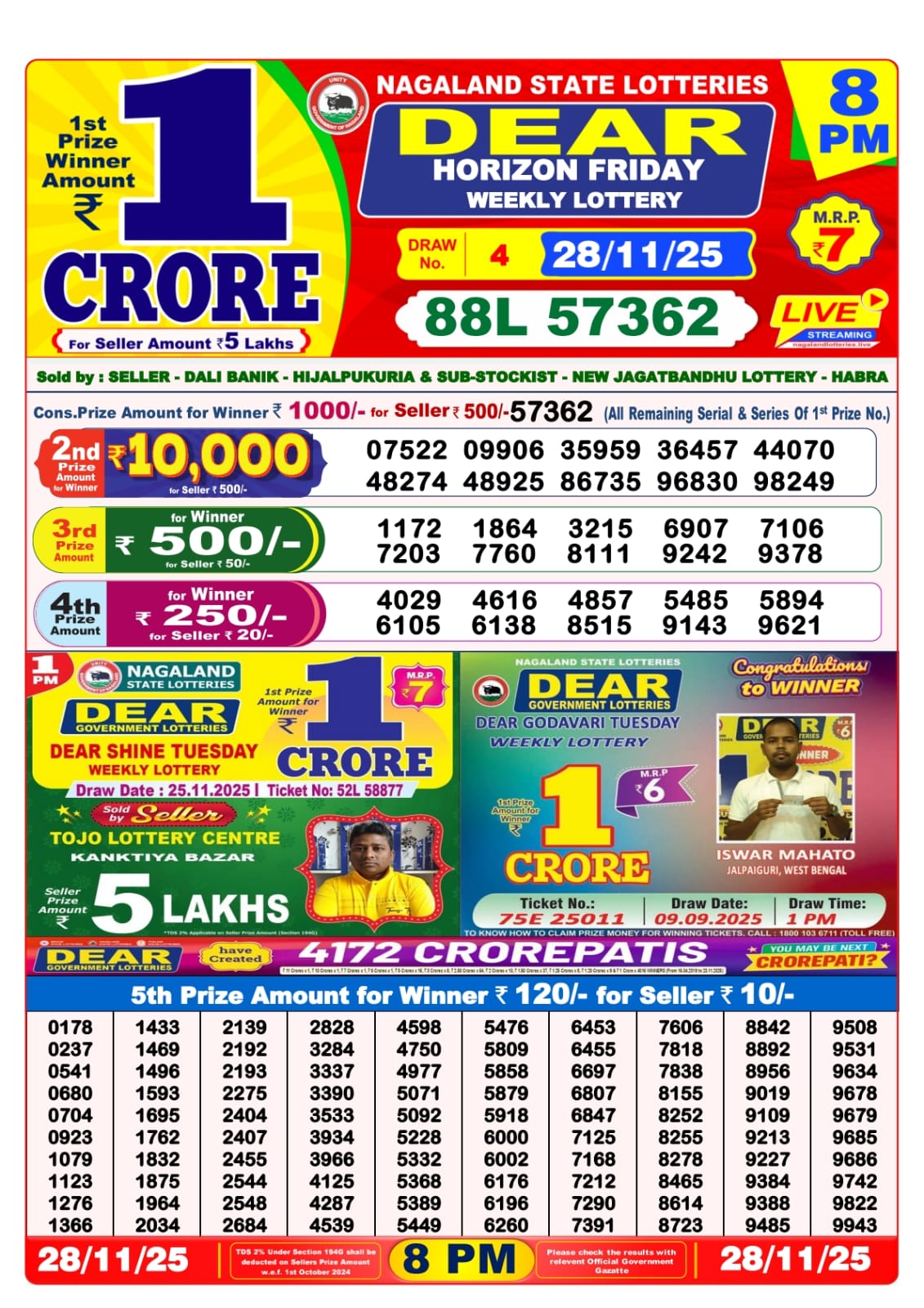 8 PM Lottery Sambad Result Today Live 28.11.25: Check Winning Numbers