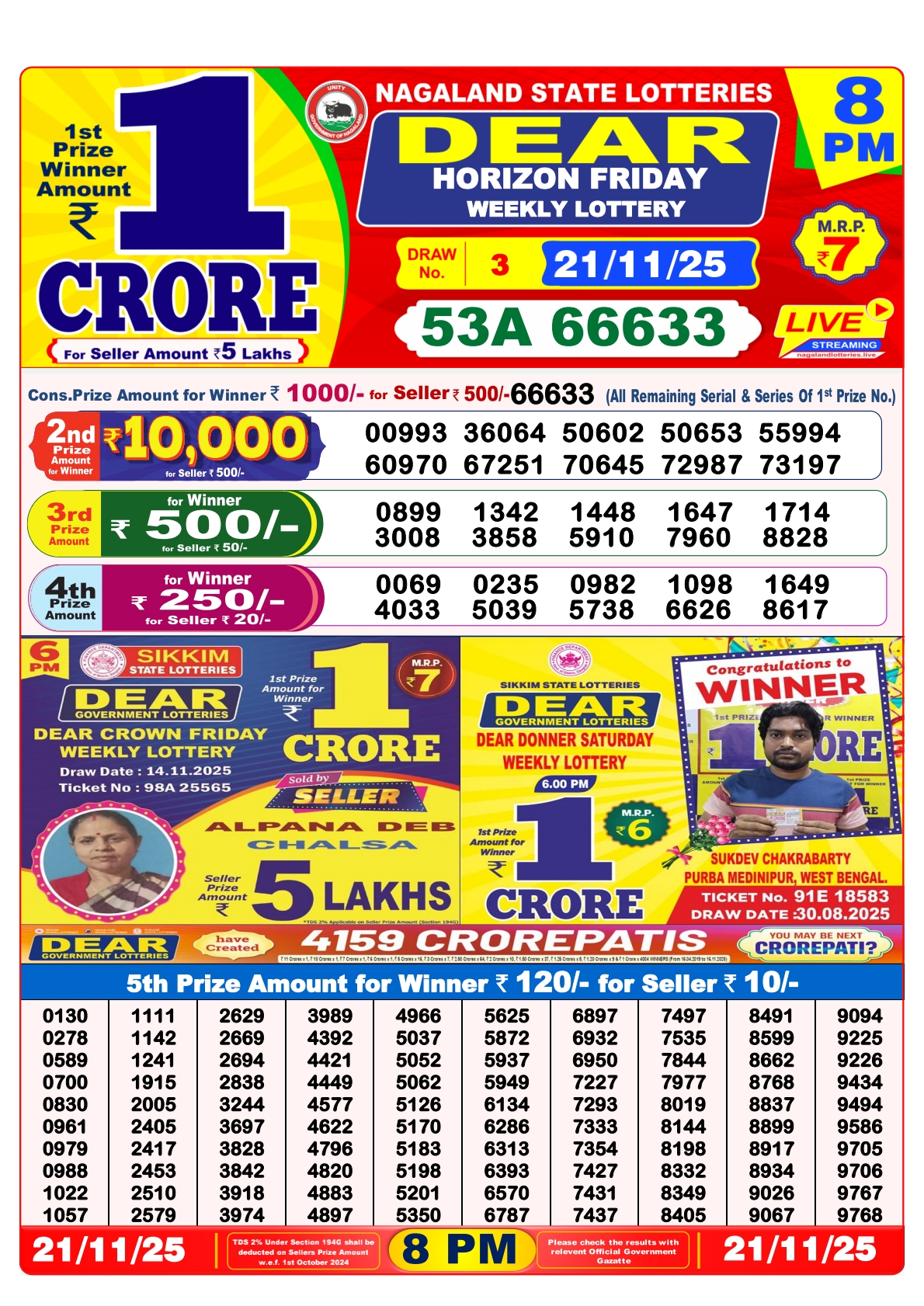 8 PM Lottery Sambad Result Today Live 21.11.25: Check Winning Numbers