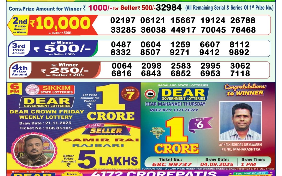 Lottery Sambad 1 PM Result Today 26.11.2025: Check Dear Morning Live Winner List PDF
