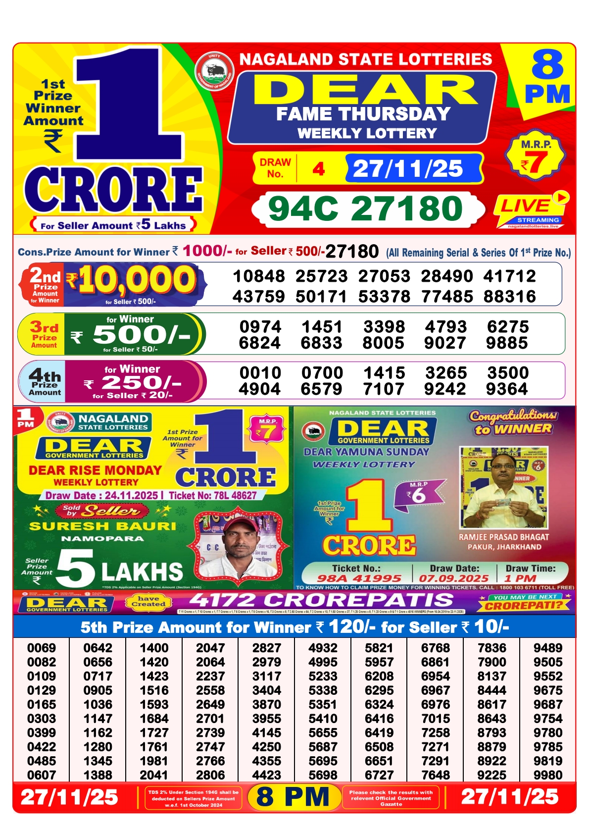 8 PM Lottery Sambad Result Today Live 27.11.25: Check Winning Numbers