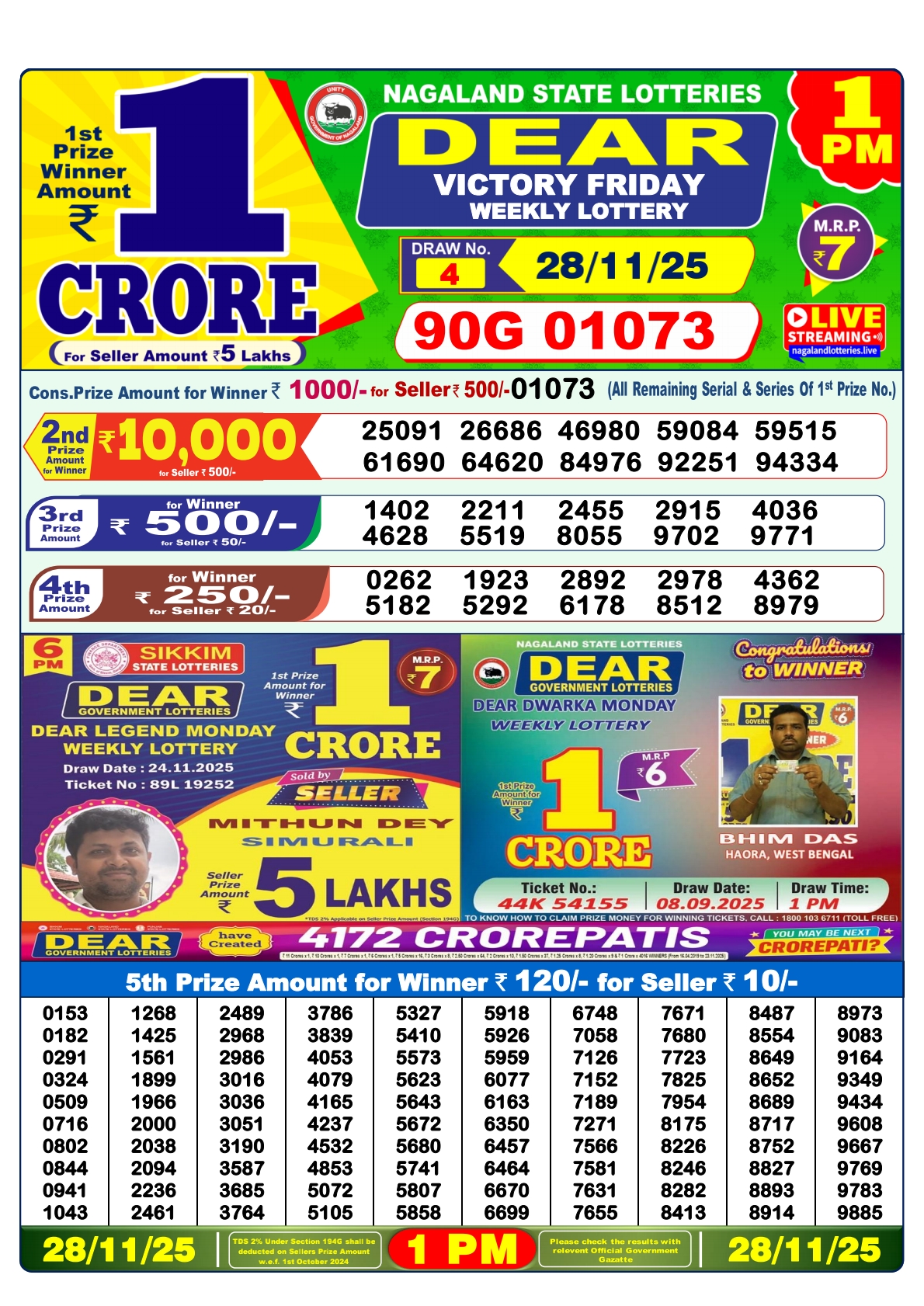 Lottery Sambad 1 PM Result Today 28.11.2025: Check Dear Morning Live Winner List PDF