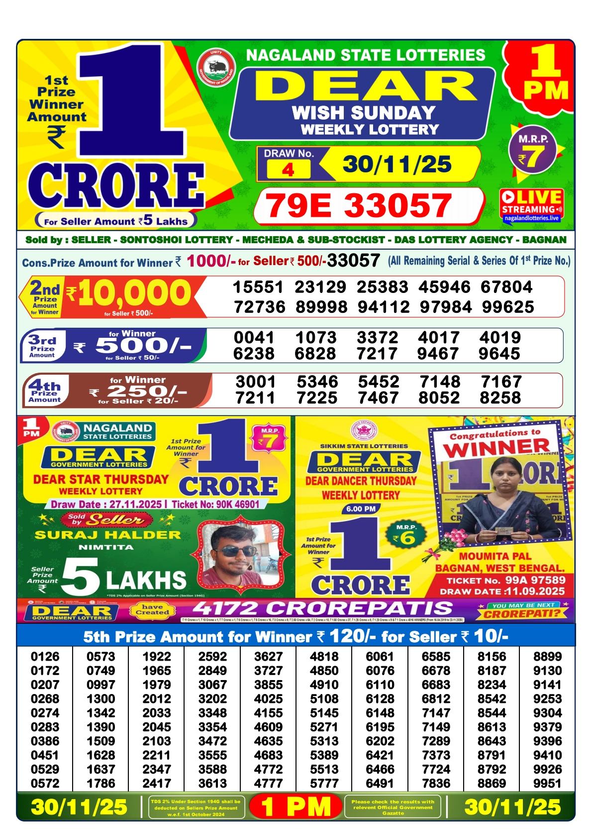 Lottery Sambad 1 PM Result Today 30.11.2025: Check Dear Morning Live Winner List PDF