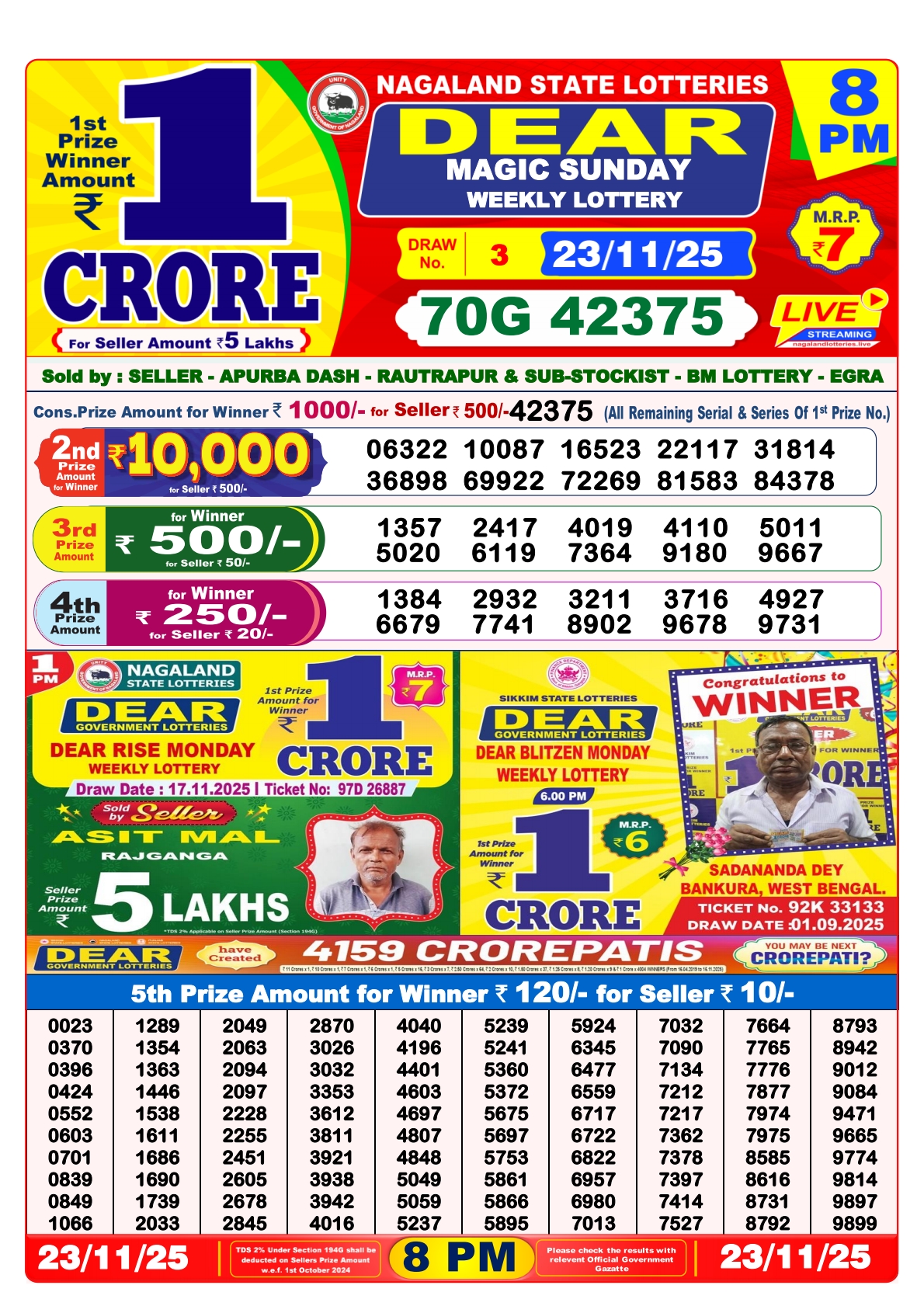 8 PM Lottery Sambad Result Today Live 23.11.25: Check Winning Numbers