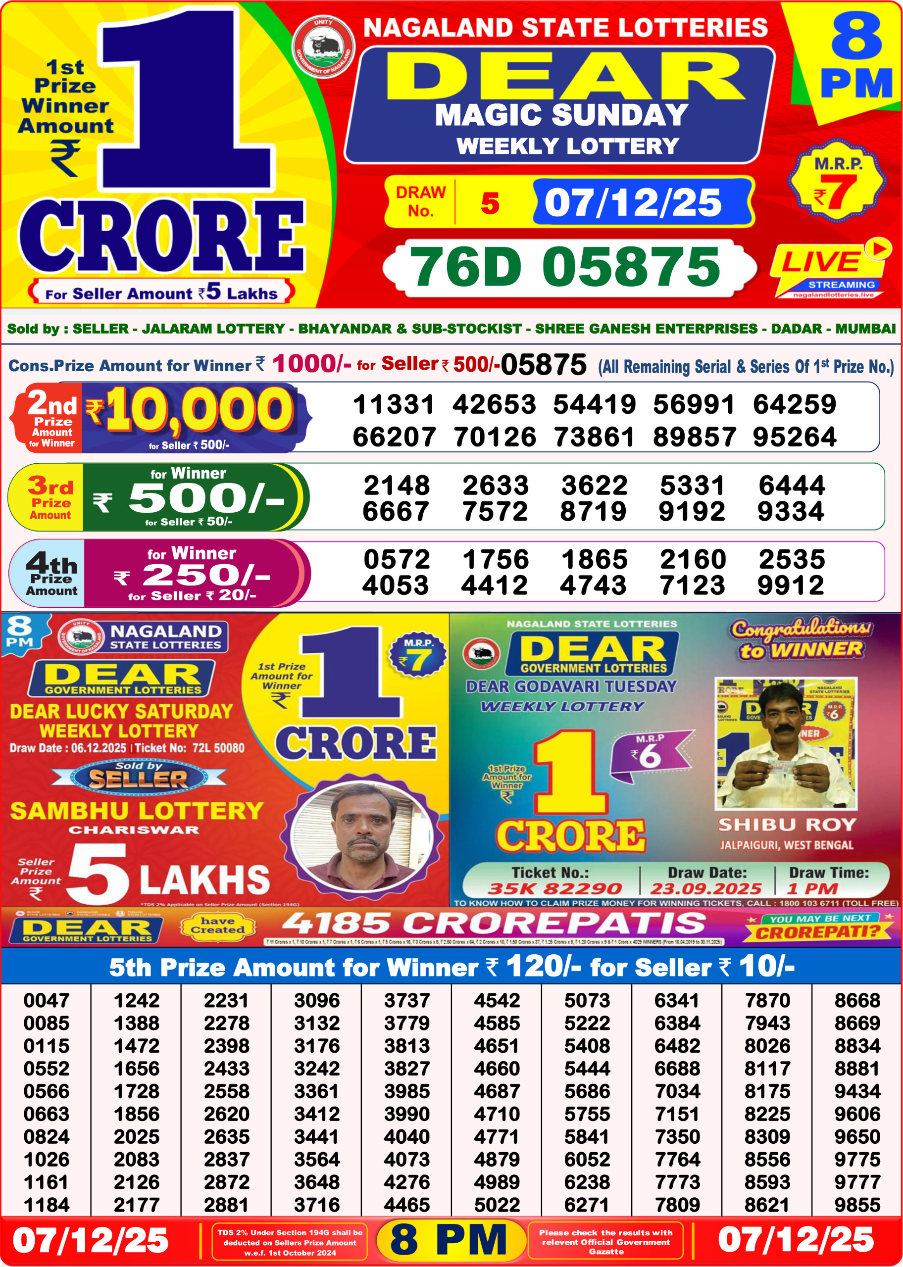 8 PM Lottery Sambad Result Today Live 07.12.25: Check Winning Numbers