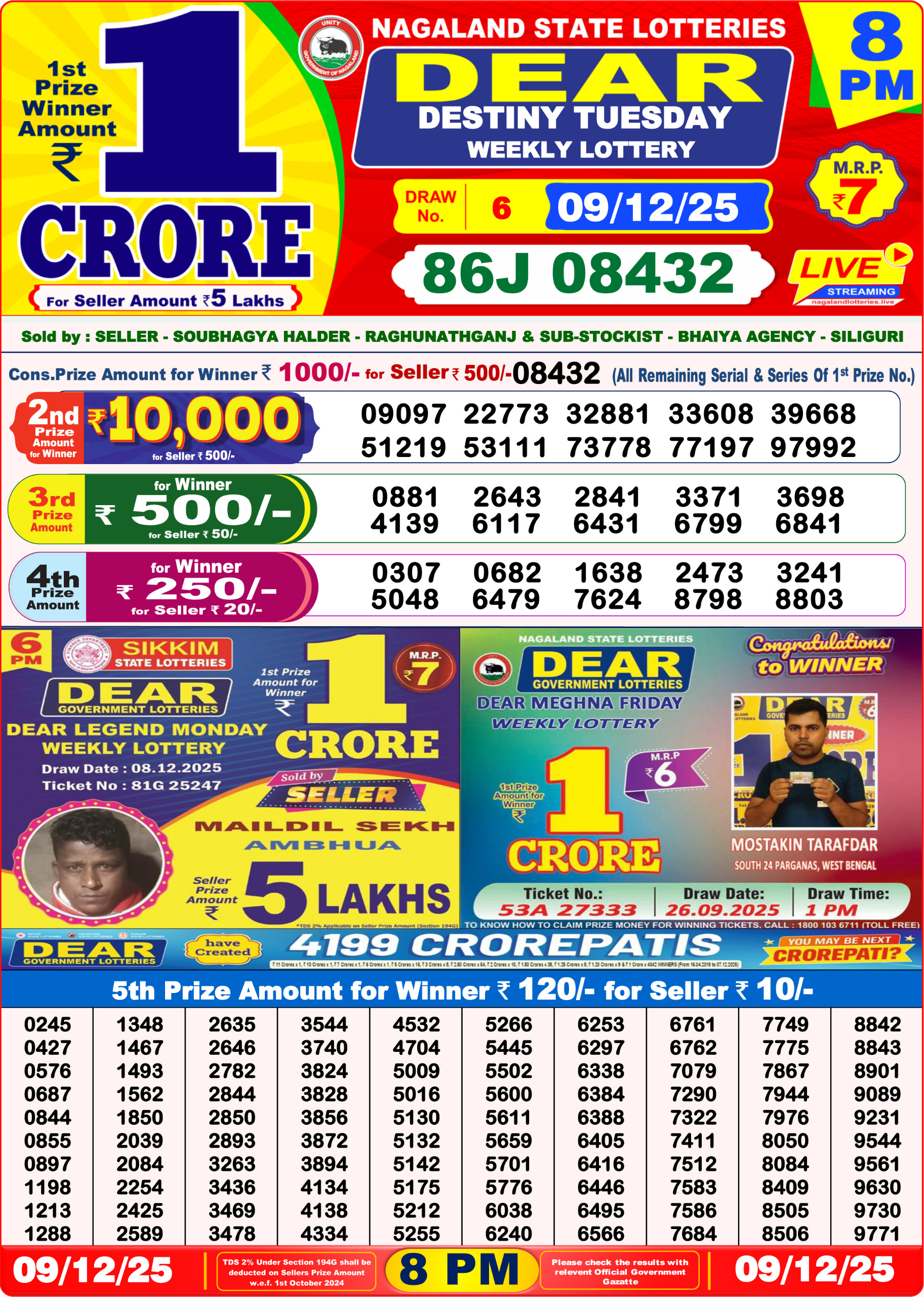 8 PM Lottery Sambad Result Today Live 09.12.25: Check Winning Numbers