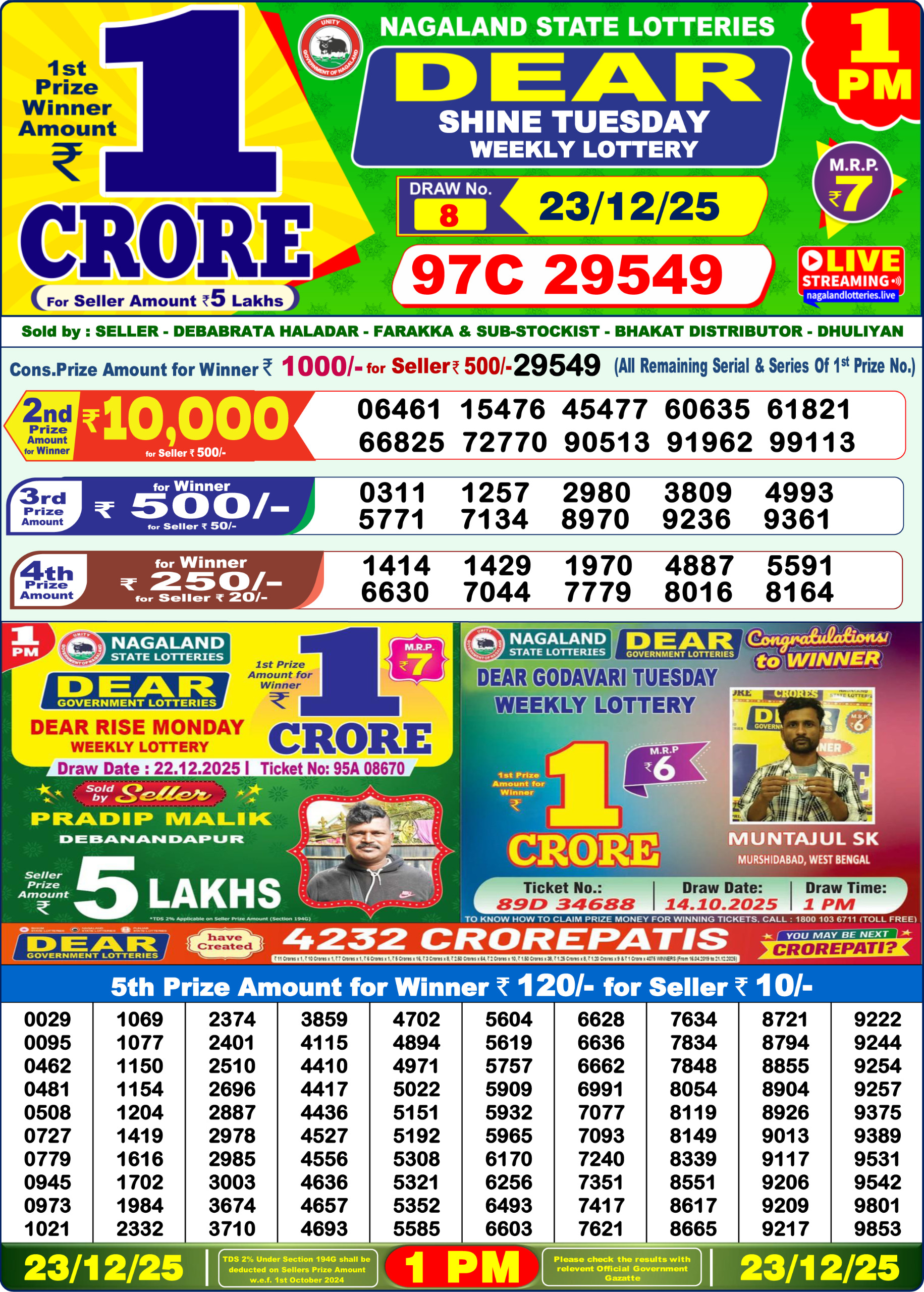 Lottery Sambad 1 PM Result Today 23.12.2025: Check Dear Morning Live Winner List PDF