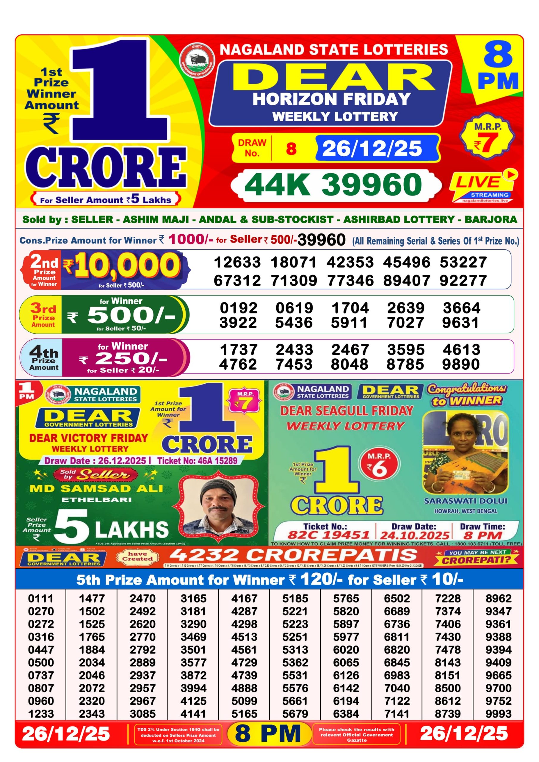 8 PM Lottery Sambad Result Today Live 26.12.25: Check Winning Numbers