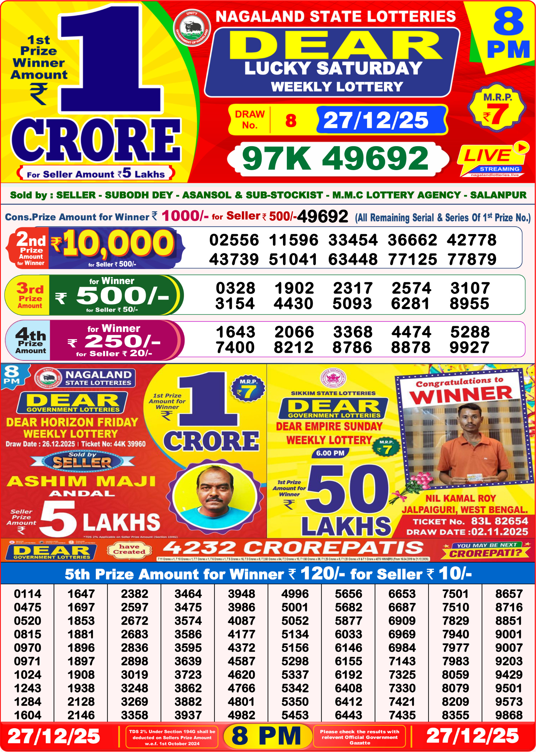 8 PM Lottery Sambad Result Today Live 27.12.25: Check Winning Numbers