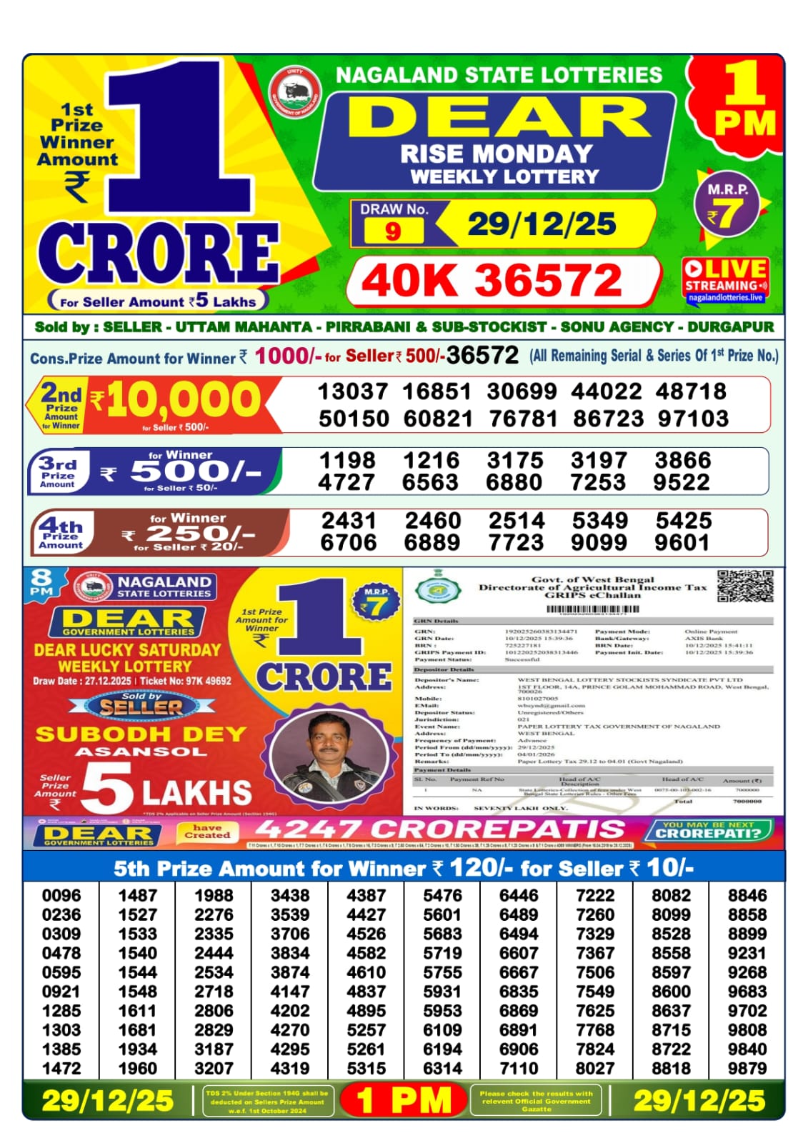 Lottery Sambad 1 PM Result Today 29.12.2025: Check Dear Morning Live Winner List PDF