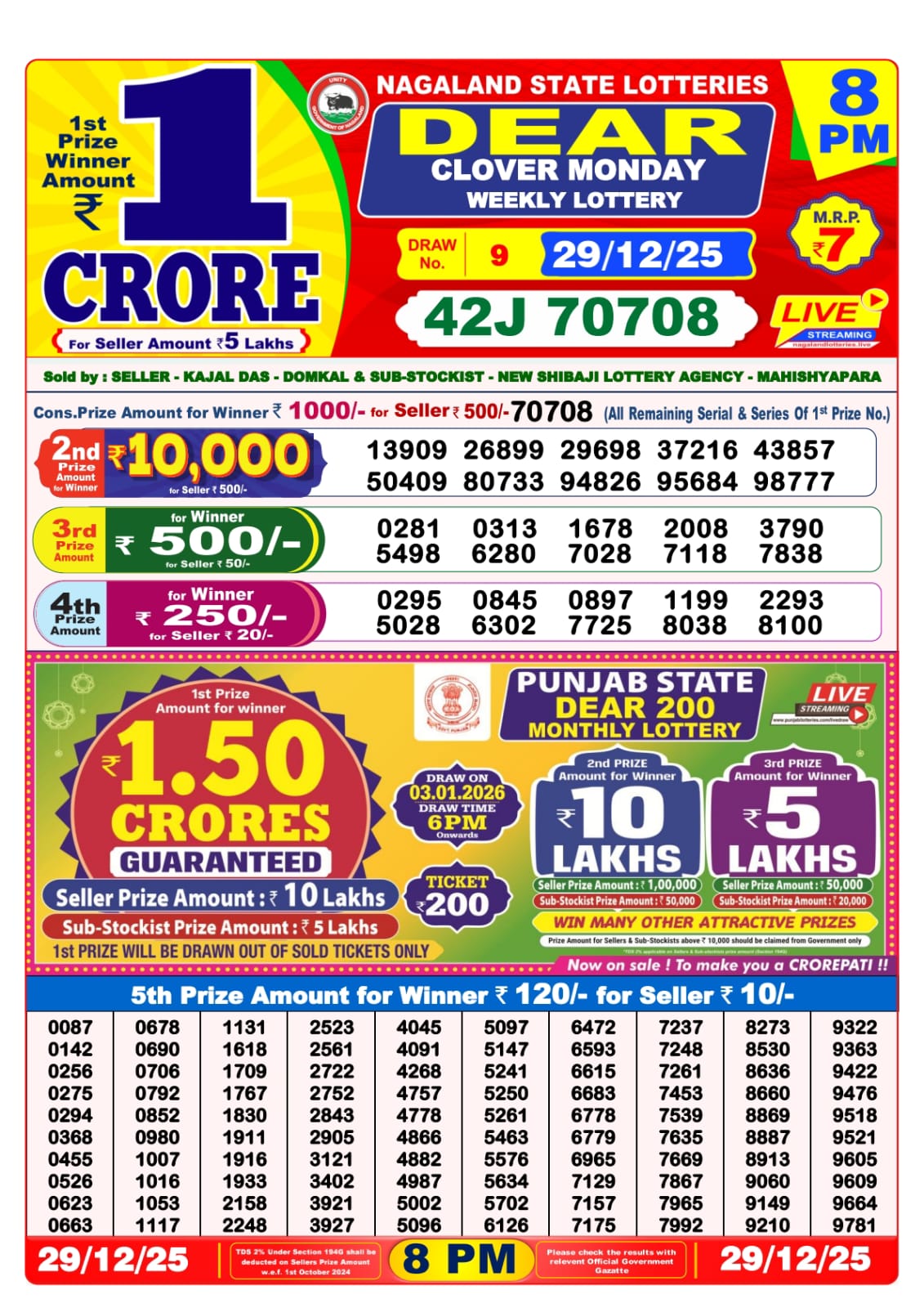 8 PM Lottery Sambad Result Today Live 29.12.25: Check Winning Numbers