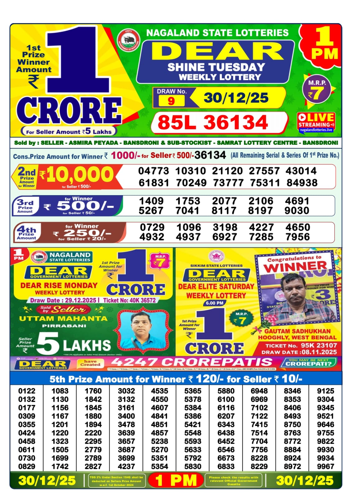 Lottery Sambad 1 PM Result Today 30.12.2025: Check Dear Morning Live Winner List PDF