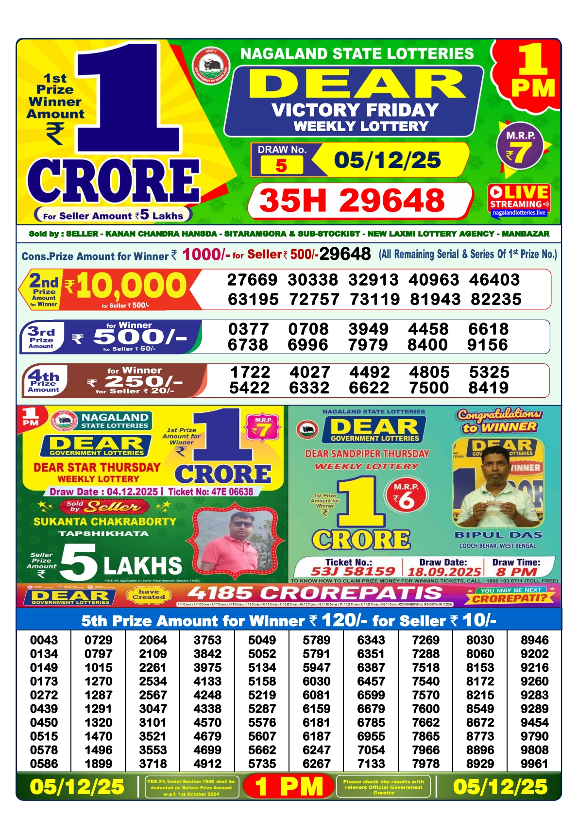 Lottery Sambad 1 PM Result Today 05.12.2025: Check Dear Morning Live Winner List PDF