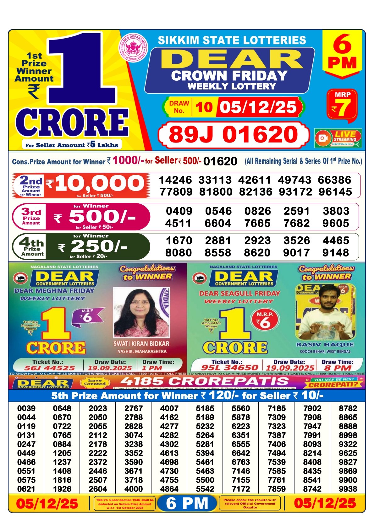 Dear Lottery Sambad Result 6 PM 05 December 2025: Download West Bengal Sambad Result