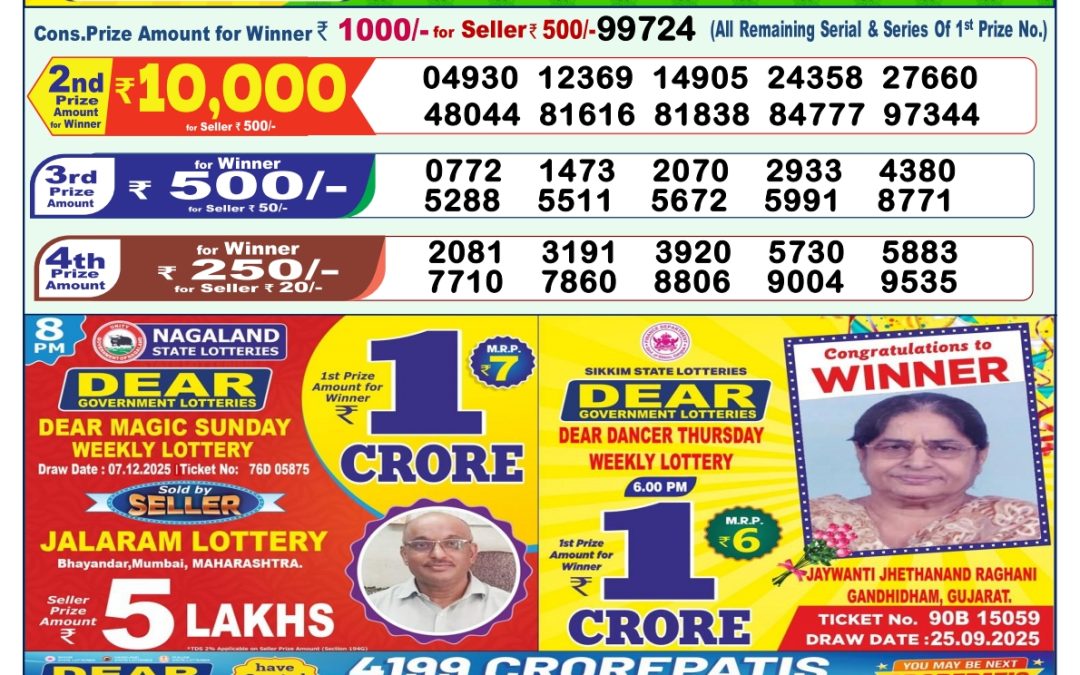 Lottery Sambad 1 PM Result Today 09.12.2025: Check Dear Morning Live Winner List PDF