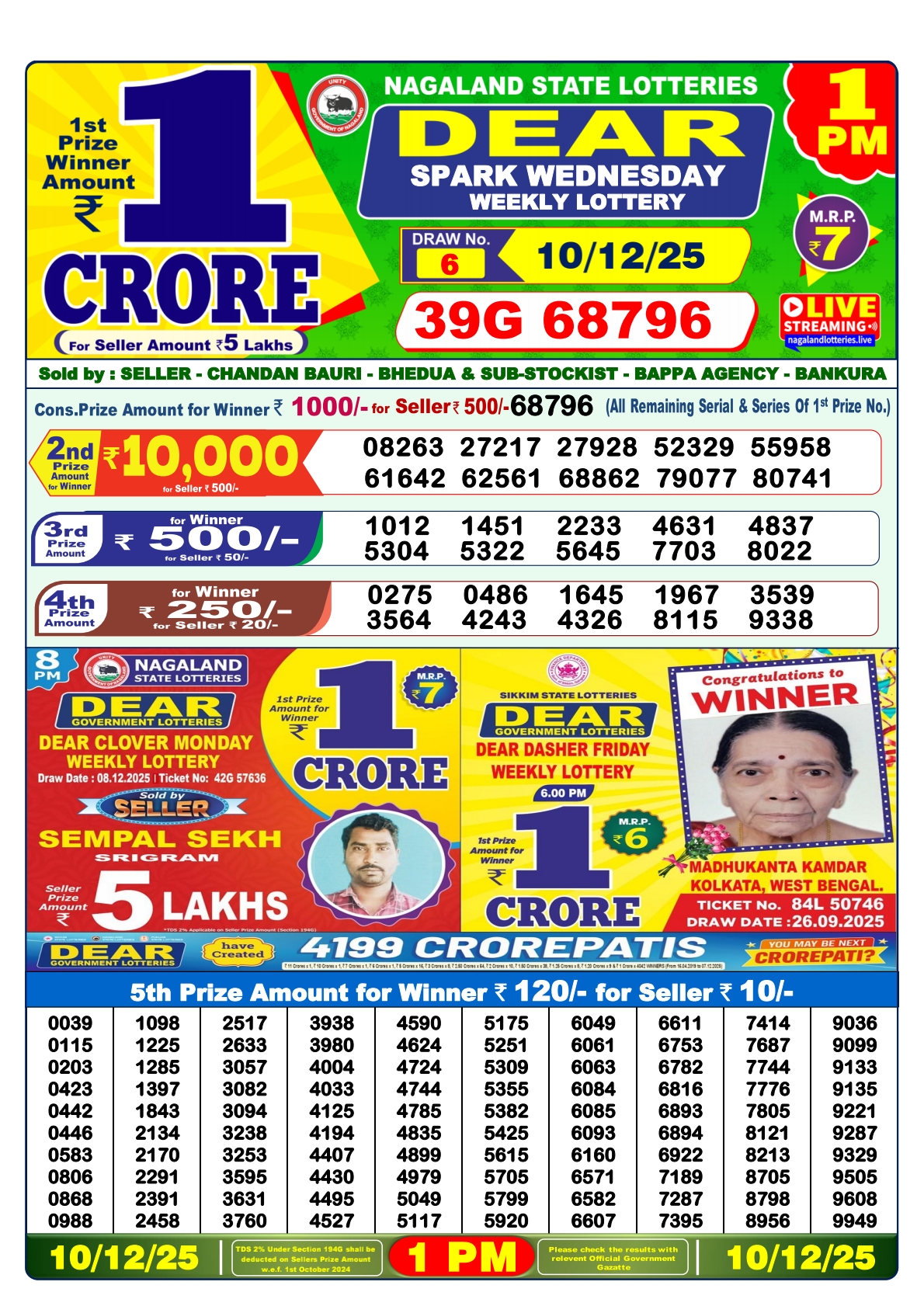 Lottery Sambad 1 PM Result Today 10.12.2025: Check Dear Morning Live Winner List PDF