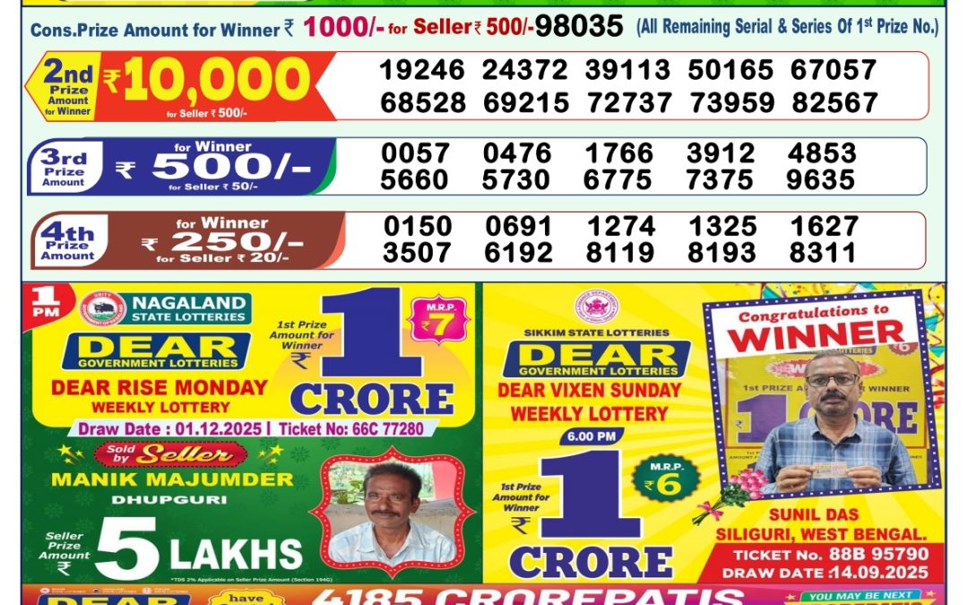 Lottery Sambad 1 PM Result Today 02.12.2025: Check Dear Morning Live Winner List PDF