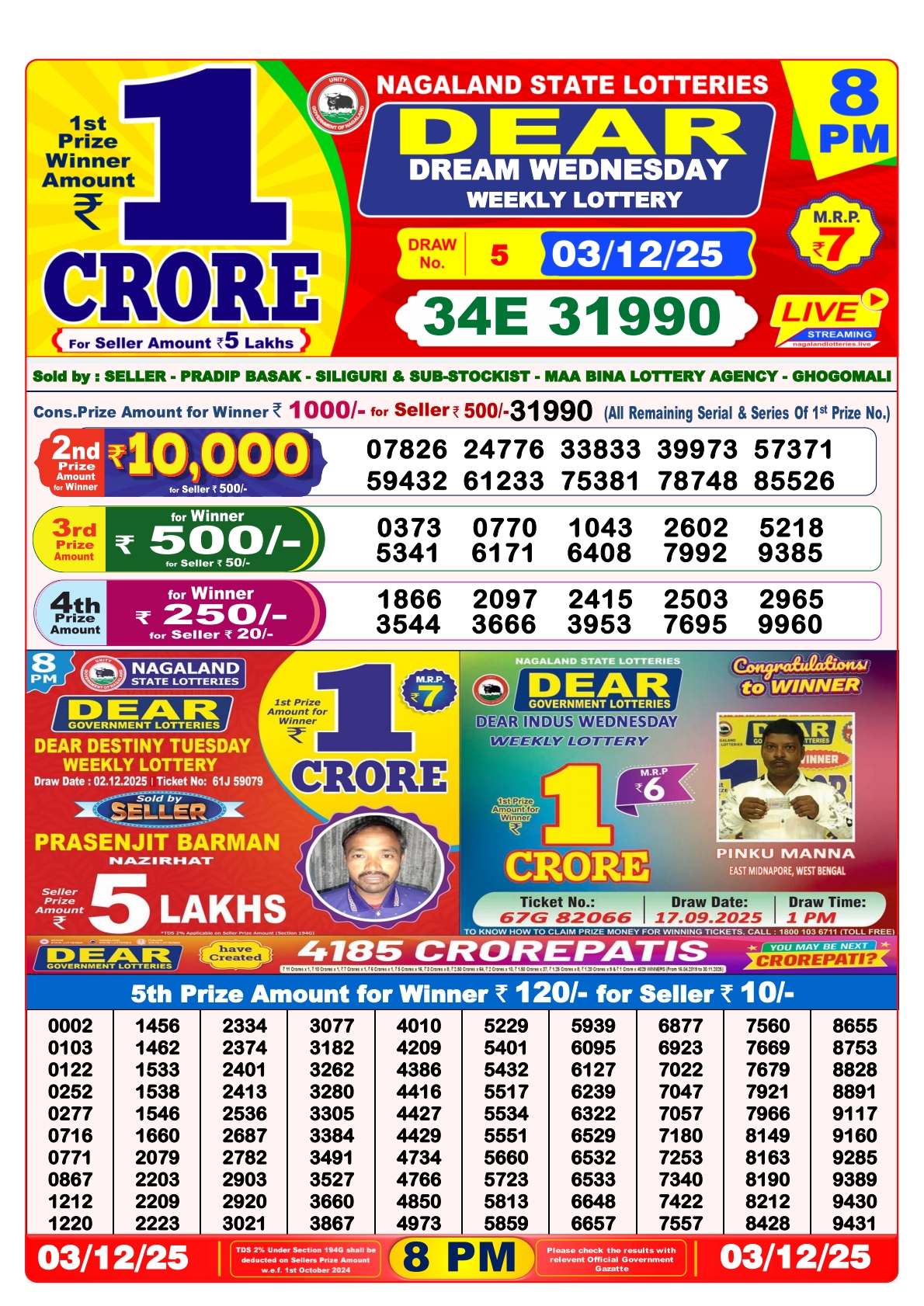8 PM Lottery Sambad Result Today Live 03.12.25: Check Winning Numbers