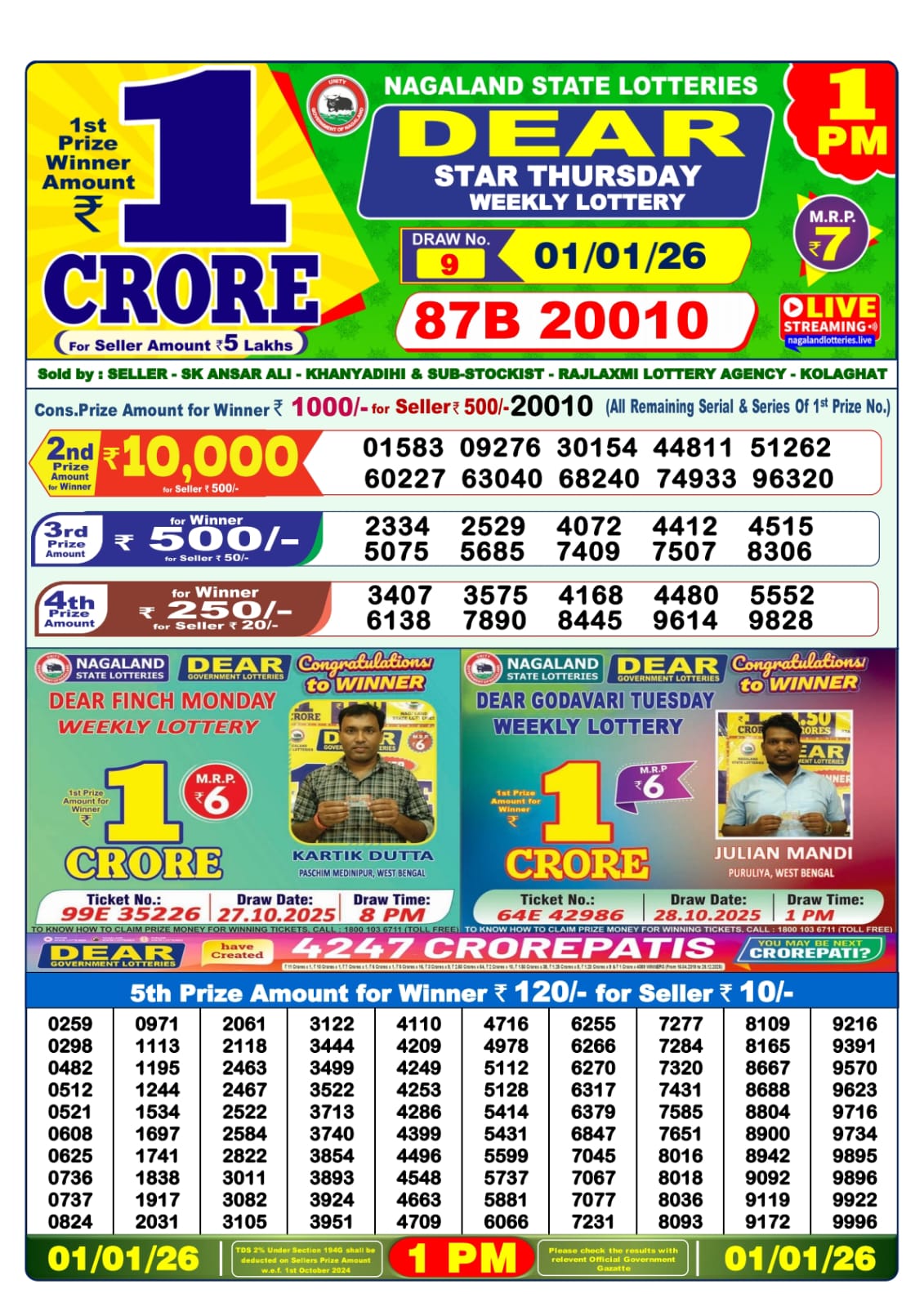 Lottery Sambad 1 PM Result Today 01.01.2026: Check Dear Morning Live Winner List PDF