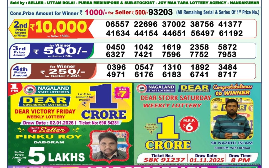 Lottery Sambad 1 PM Result Today 03.01.2026: Check Dear Morning Live Winner List PDF
