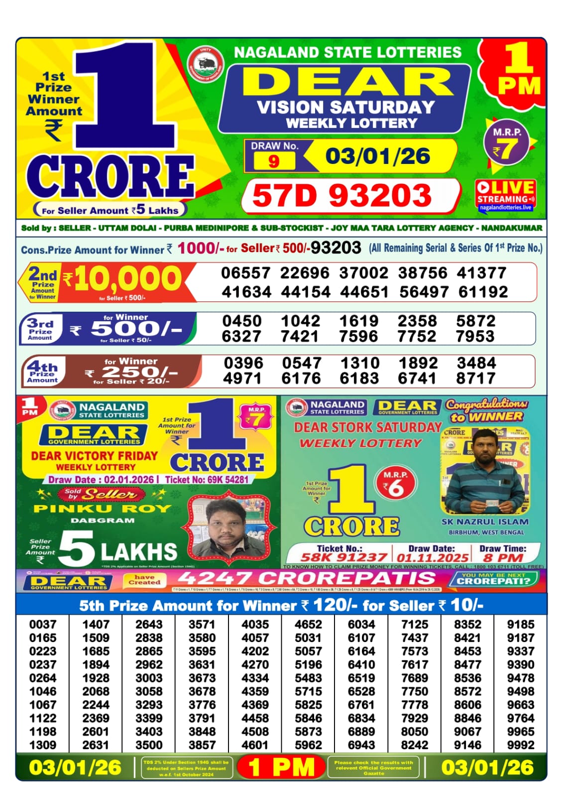 Lottery Sambad 1 PM Result Today 03.01.2026: Check Dear Morning Live Winner List PDF