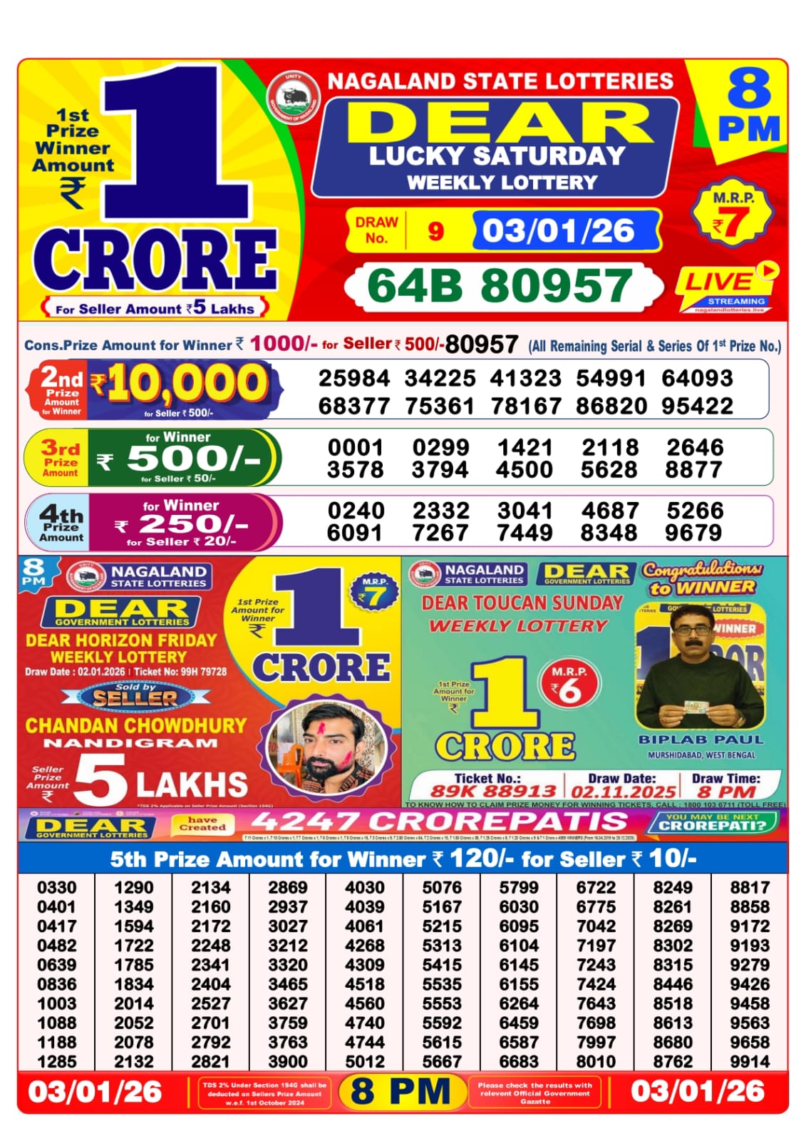 8 PM Lottery Sambad Result Today Live 03.01.26: Check Winning Numbers
