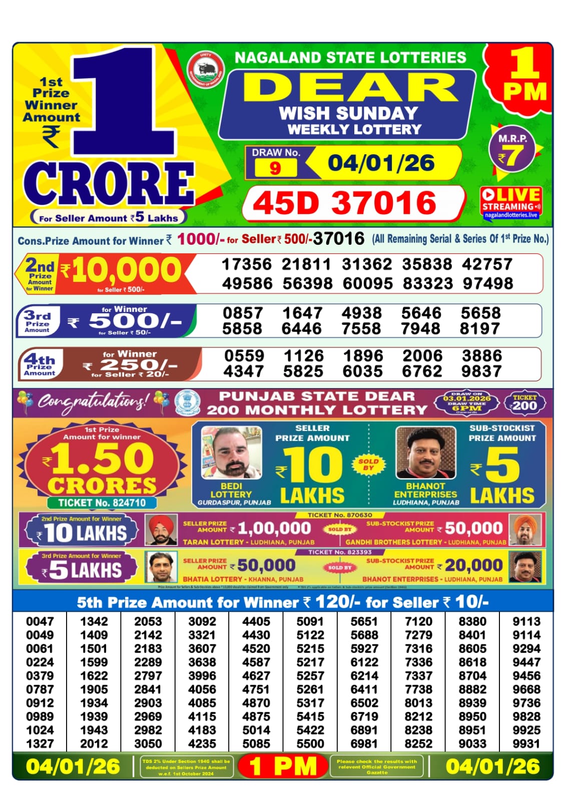 Lottery Sambad 1 PM Result Today 04.01.2026: Check Dear Morning Live Winner List PDF