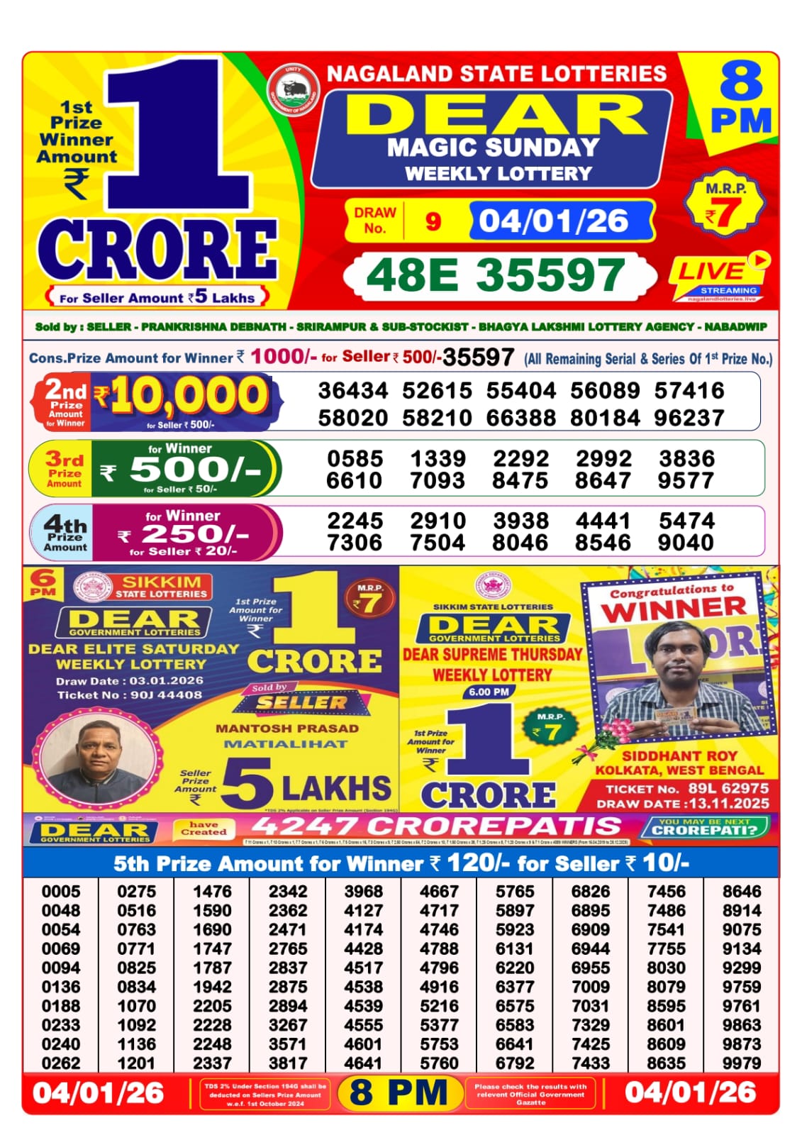8 PM Lottery Sambad Result Today Live 04.01.26: Check Winning Numbers