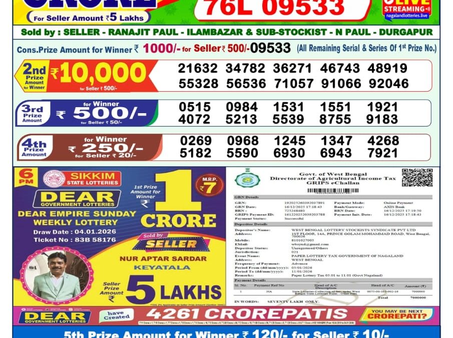 Lottery Sambad 1 PM Result Today 05.01.2026: Check Dear Morning Live Winner List PDF