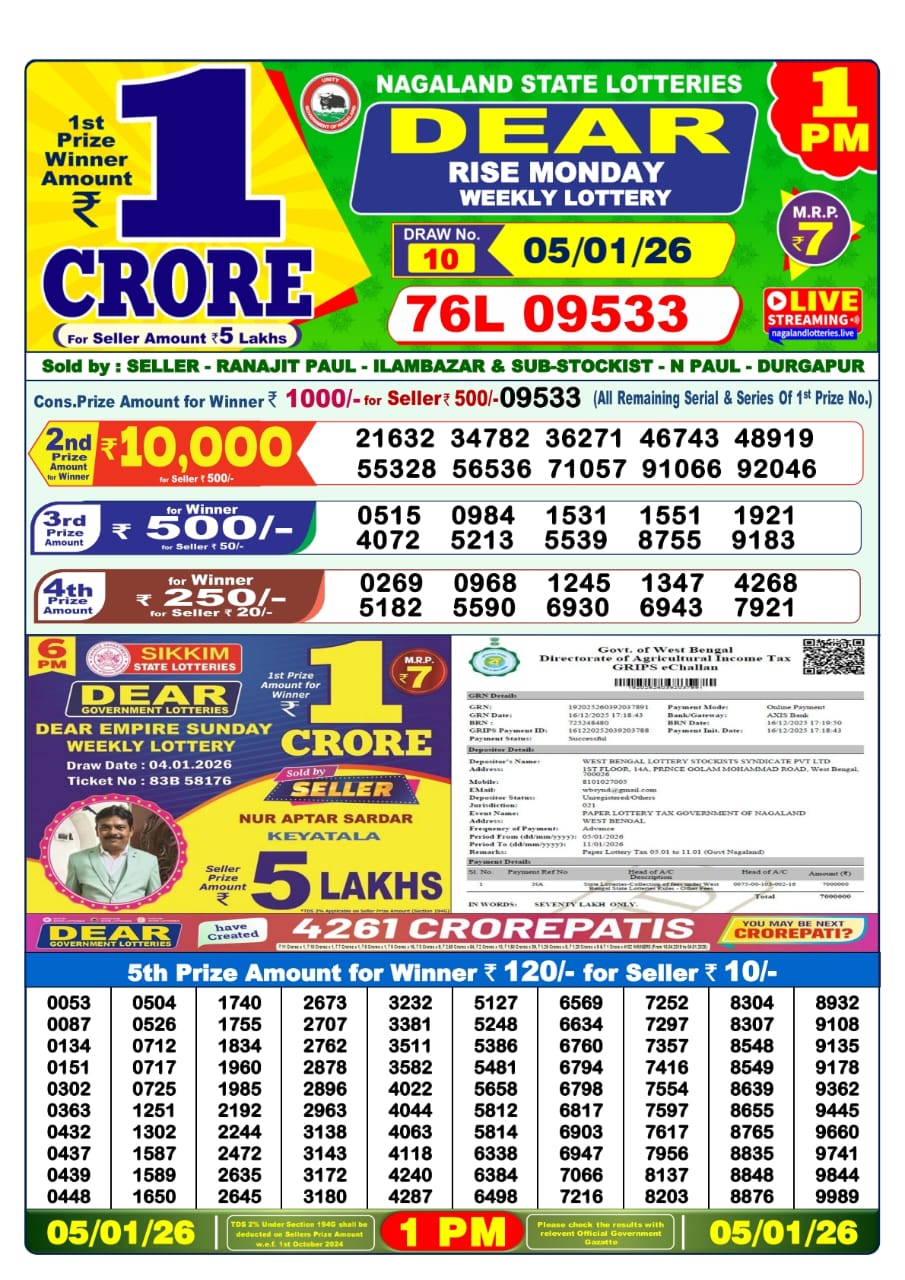 Lottery Sambad 1 PM Result Today 05.01.2026: Check Dear Morning Live Winner List PDF