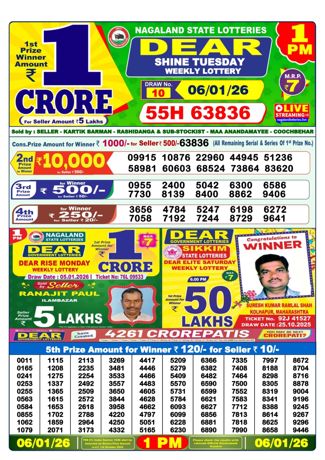 Lottery Sambad 1 PM Result Today 06.01.2026: Check Dear Morning Live Winner List PDF