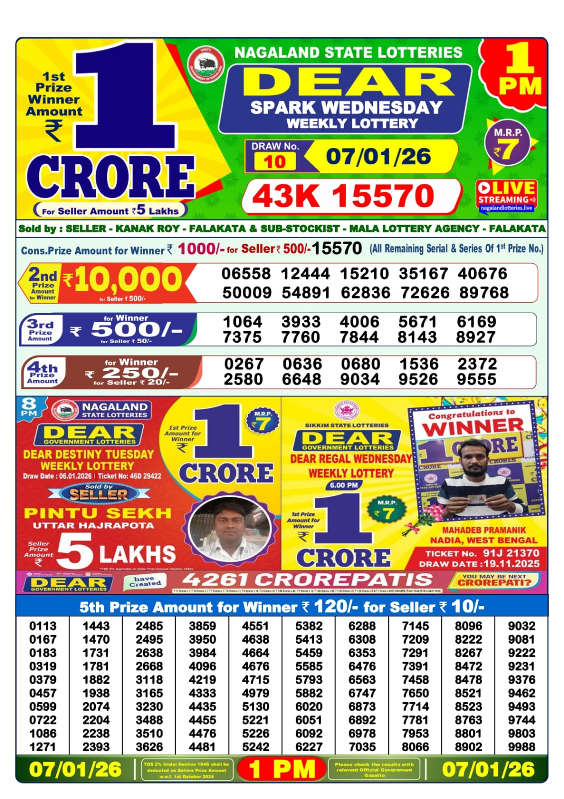 Lottery Sambad 1 PM Result Today 07.01.2026: Check Dear Morning Live Winner List PDF