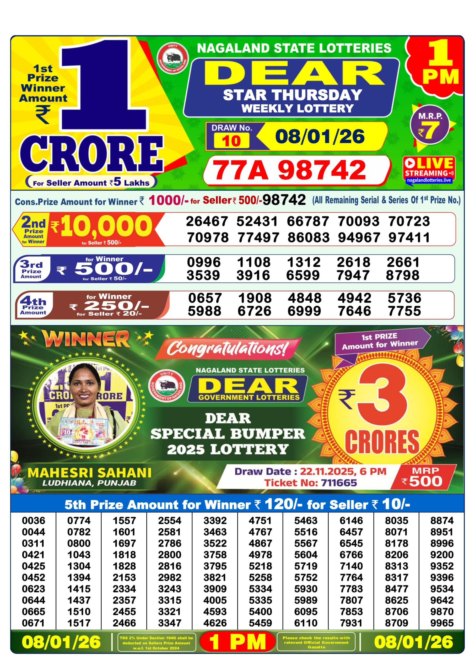 Lottery Sambad 1 PM Result Today 08.01.2026: Check Dear Morning Live Winner List PDF