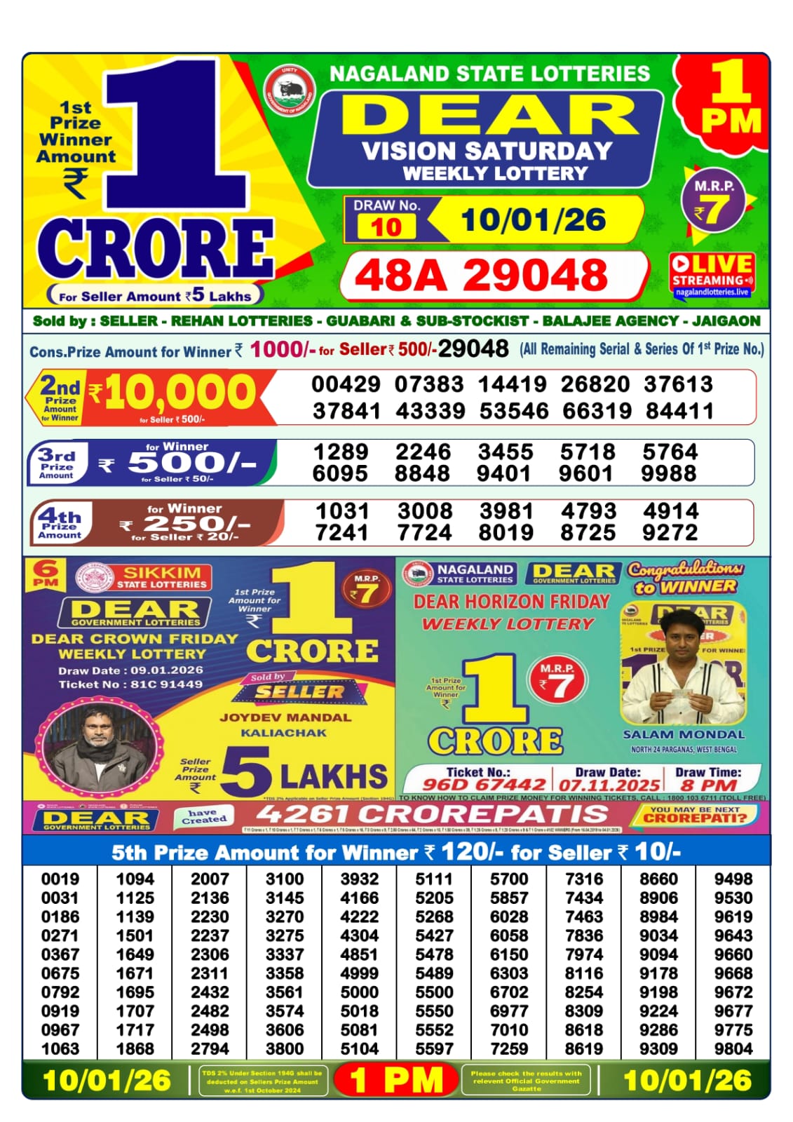 Lottery Sambad 1 PM Result Today 10.01.2026: Check Dear Morning Live Winner List PDF