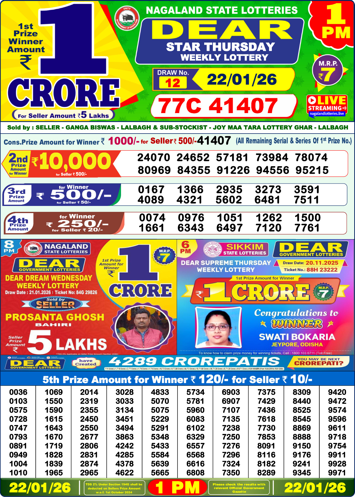 Lottery Sambad 1 PM Result Today 22.01.2026: Check Dear Morning Live Winner List PDF