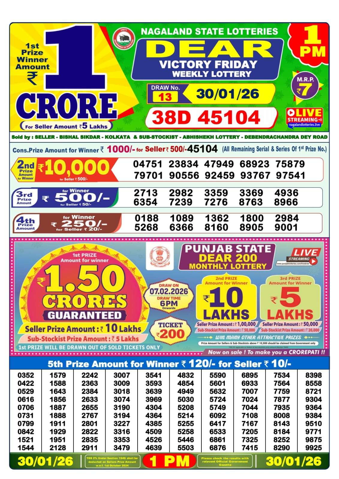Lottery Sambad 1 PM Result Today 30.01.2026: Check Dear Morning Live Winner List PDF