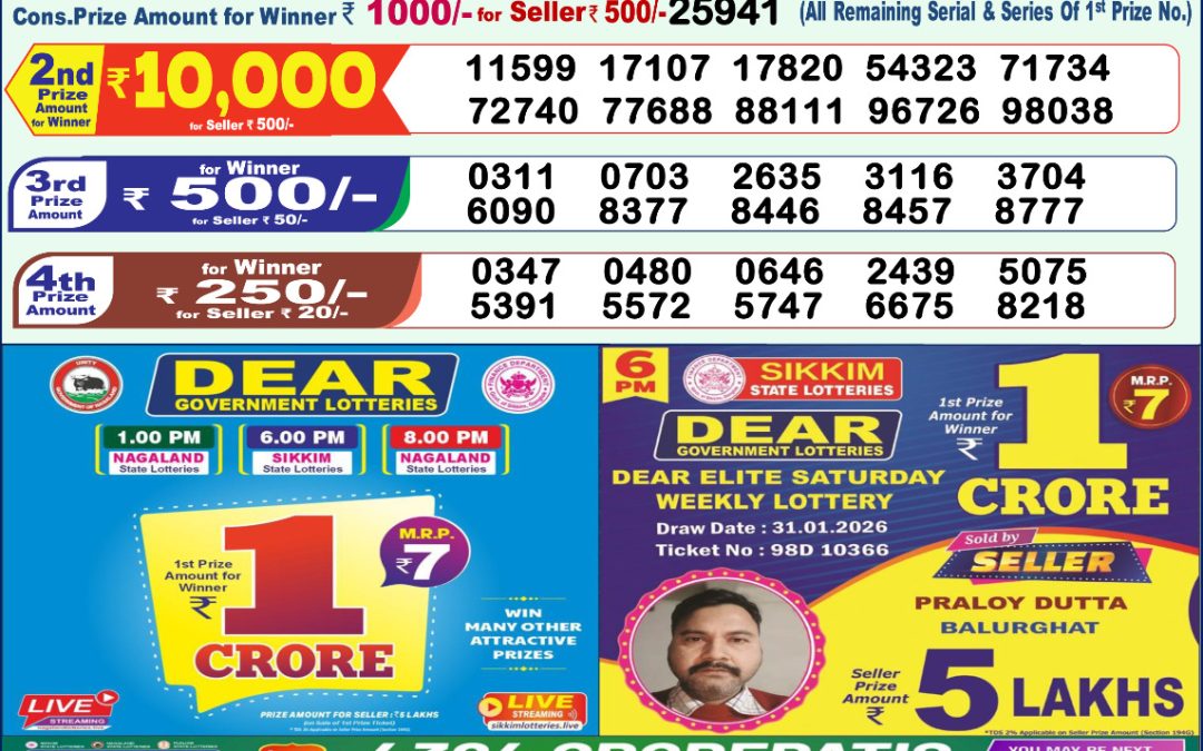 Lottery Sambad 1 PM Result Today 01.02.2026: Check Dear Morning Live Winner List PDF