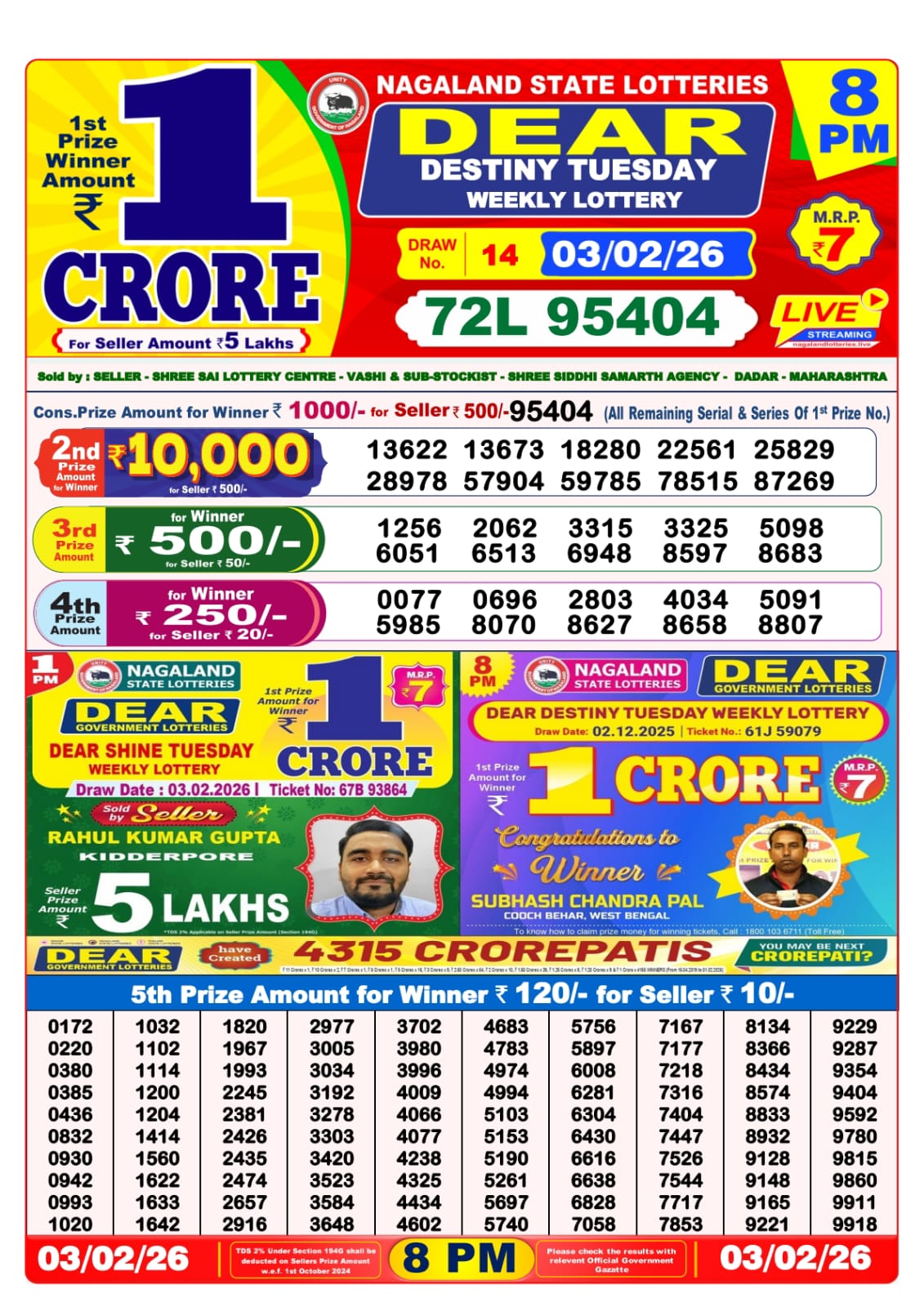 8 PM Lottery Sambad Result Today Live 03.02.26: Check Winning Numbers