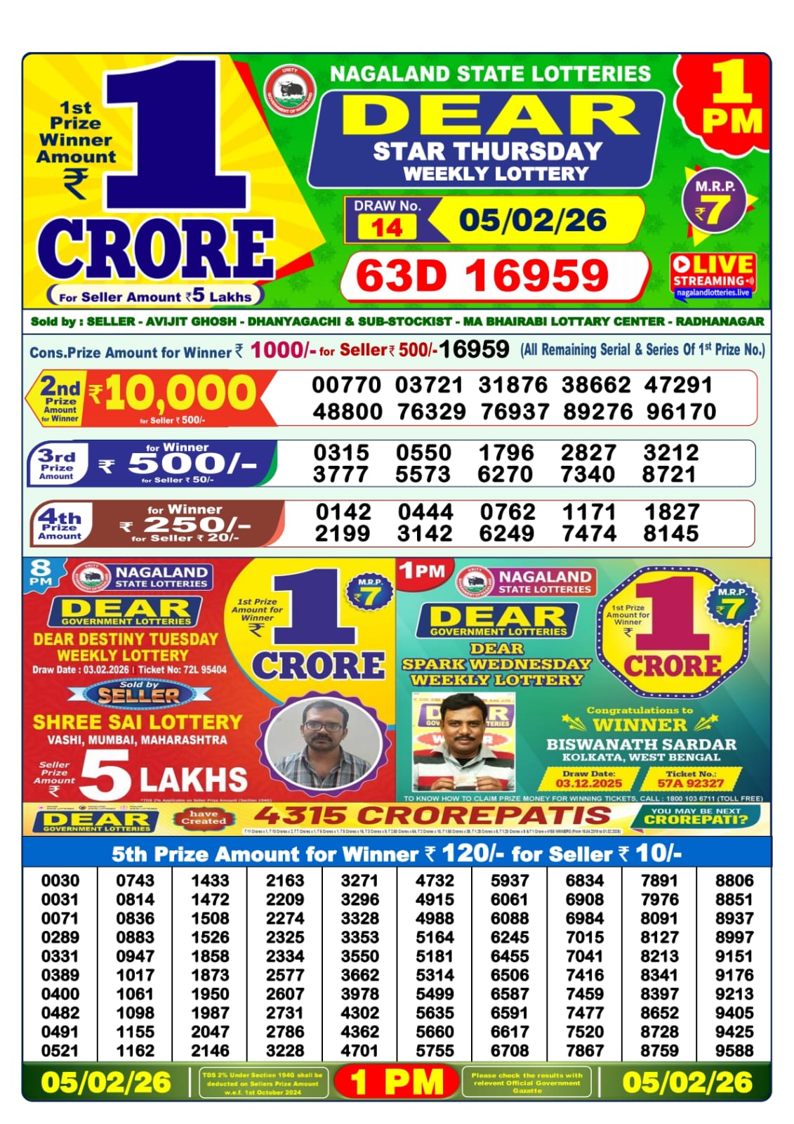 Lottery Sambad 1 PM Result Today 05.02.2026: Check Dear Morning Live Winner List PDF
