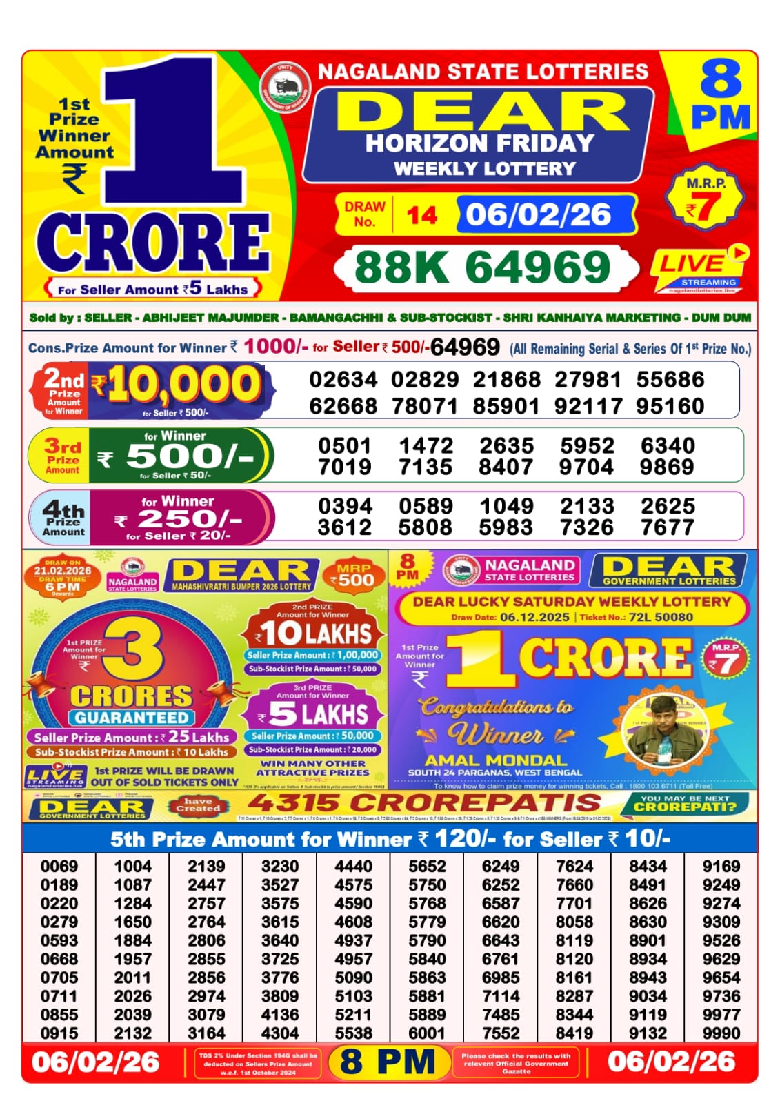 8 PM Lottery Sambad Result Today Live 06.02.26: Check Winning Numbers