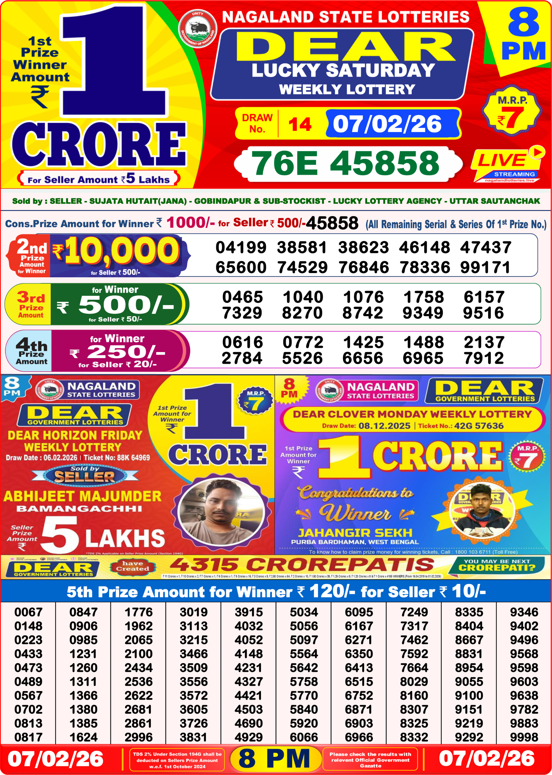 8 PM Lottery Sambad Result Today Live 07.02.26: Check Winning Numbers
