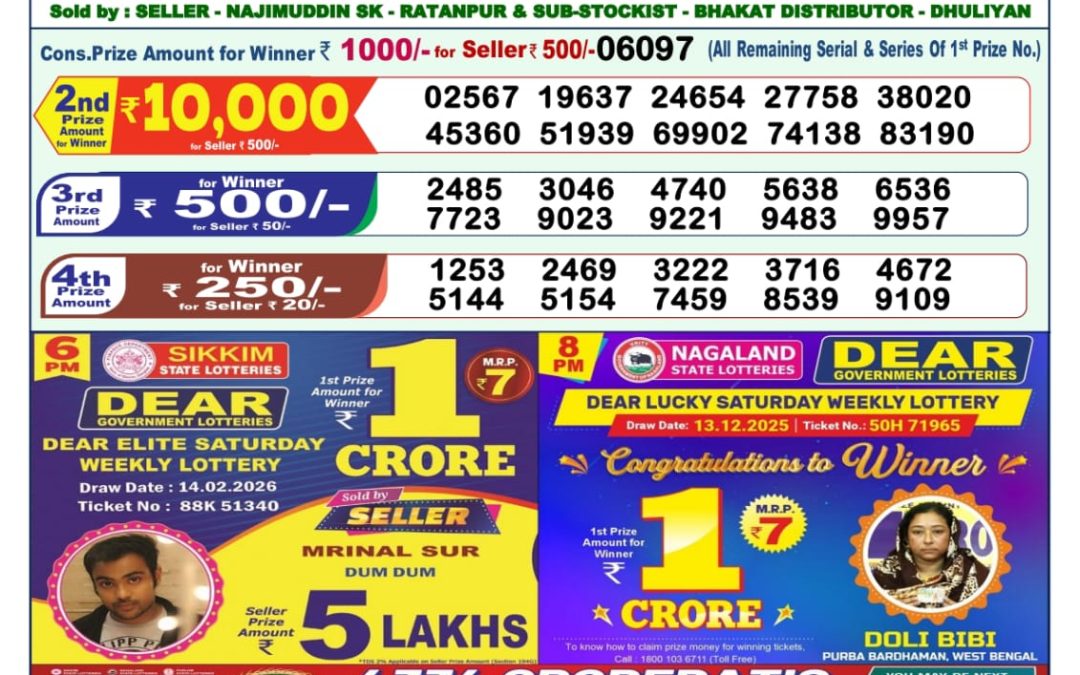 Lottery Sambad 1 PM Result Today 15.02.2026: Check Dear Morning Live Winner List PDF