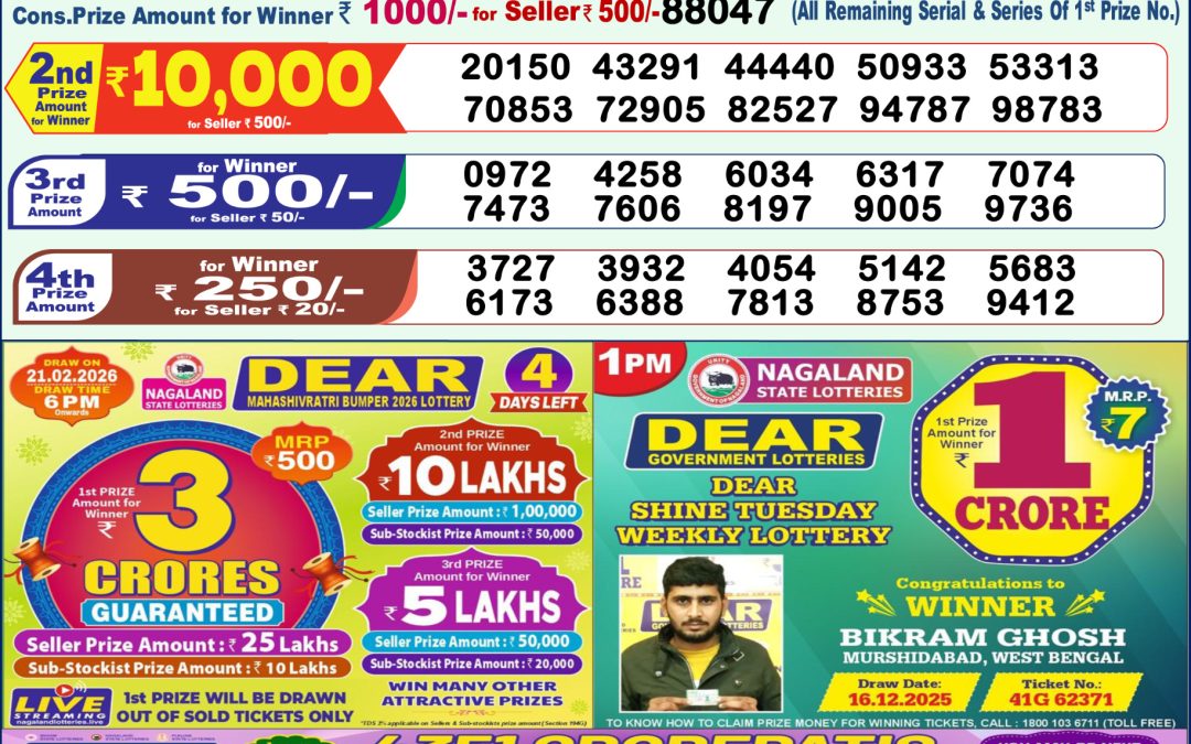 Lottery Sambad 1 PM Result Today 17.02.2026: Check Dear Morning Live Winner List PDF