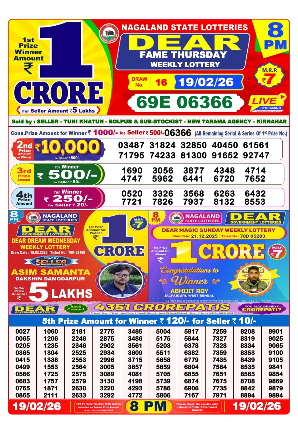 8 PM Lottery Sambad Result Today Live 19.02.26: Check Winning Numbers